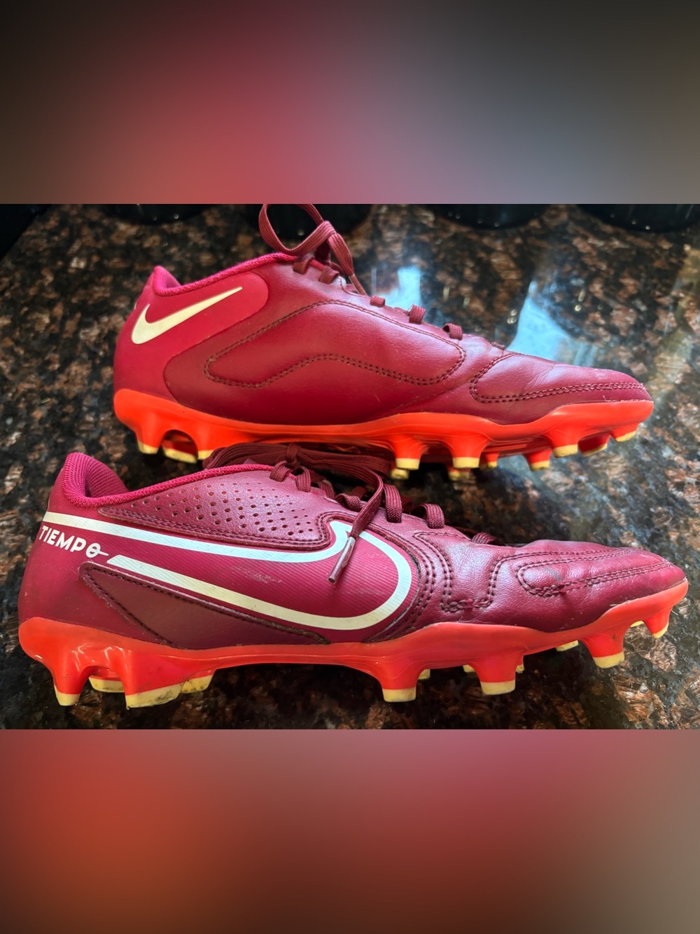 Nike Maroon and White Tiempo Men's Soccer Cleats